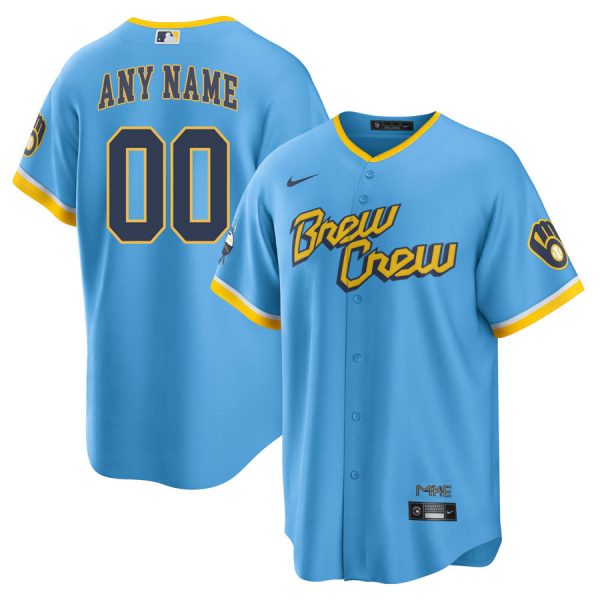 Personalized Men’s Cool Base Milwaukee Brewers Brew Crew City Connect Powder Blue Stitched Jersey