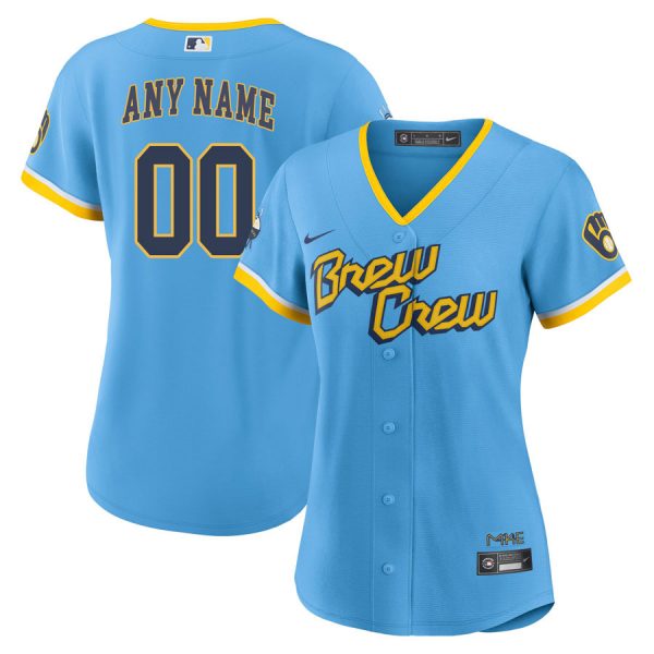 Personalized Women’s Milwaukee Brewers Brew Crew City Connect Powder Blue Stitched Jersey