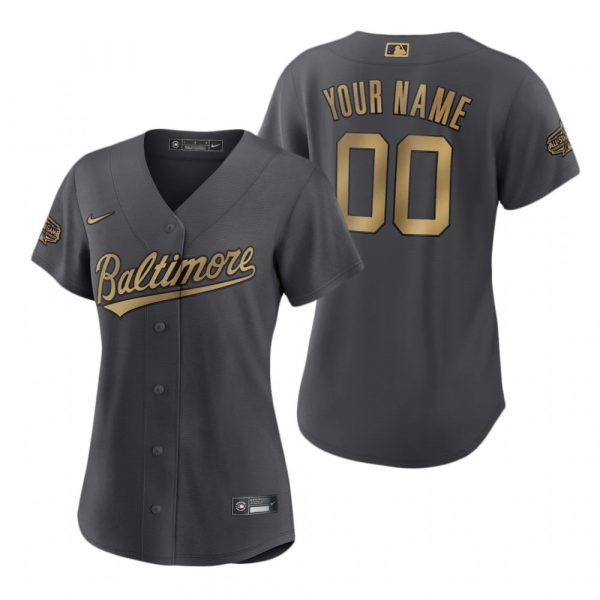 Personalized Women’s Baltimore Orioles 2022 MLB All-Star Game Charcoal Black Stitched Jersey