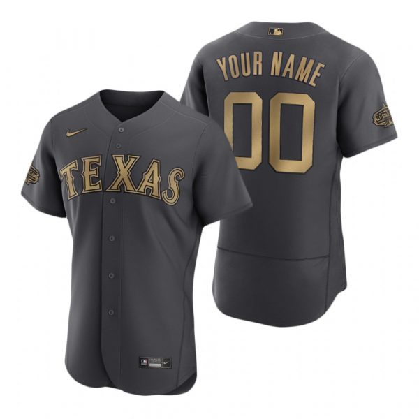 Personalized Men’s Flex Base Texas Rangers 2022 MLB All-Star Game Charcoal Black Stitched Jersey