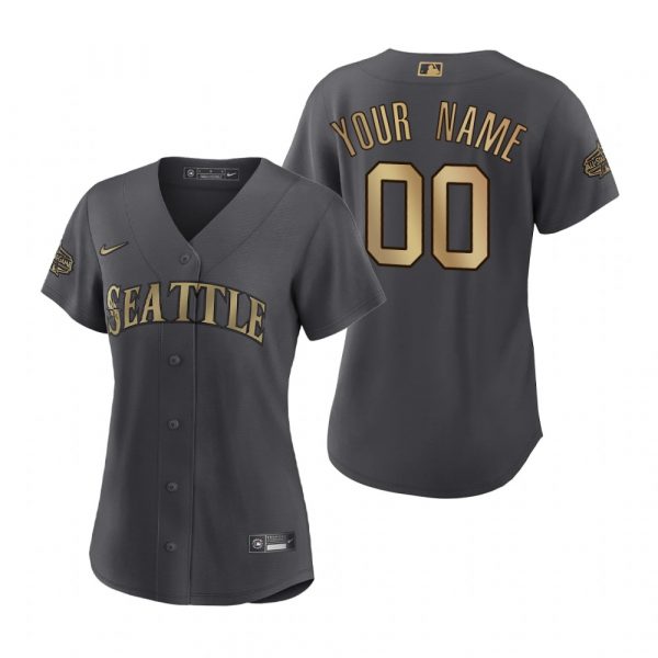 Personalized Women’s Seattle Mariners 2022 MLB All-Star Game Charcoal Black Stitched Jersey
