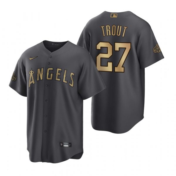 Personalized Men’s Cool Base Mike Trout Los Angeles Angels 2022 MLB All-Star Game Charcoal Black Stitched Jersey