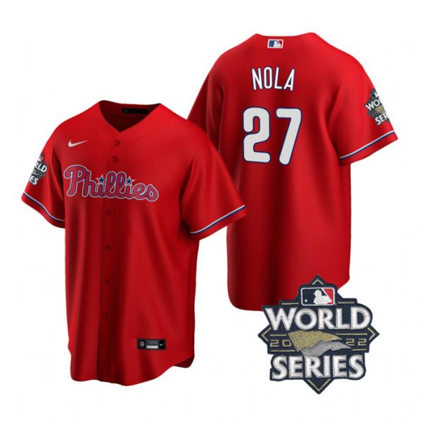 Personalized Men’s Philadelphia Phillies Aaron Nola 2022 World Series Red Stitched Jersey