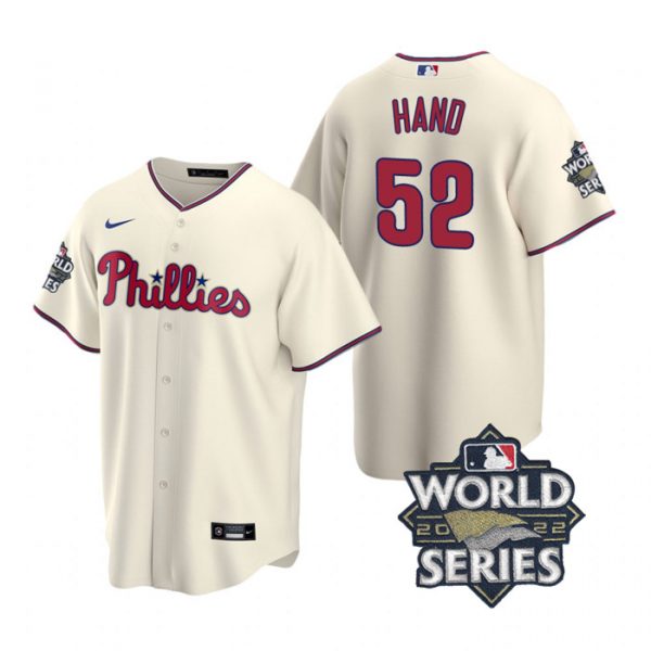 Personalized Men’s Philadelphia Phillies Brad Hand 2022 World Series Cream Stitched Jersey