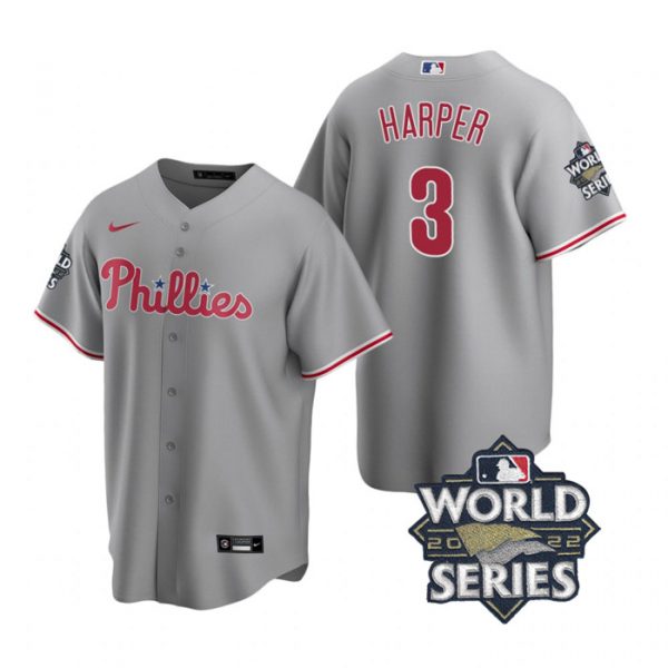 Personalized Men’s Philadelphia Phillies Bryce Harper 2022 World Series Gray Stitched Jersey