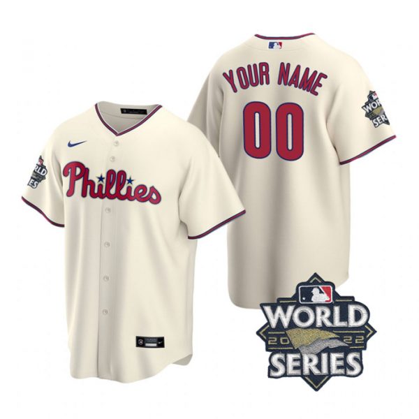 Personalized Men’s Philadelphia Phillies 2022 World Series Cream Stitched Jersey