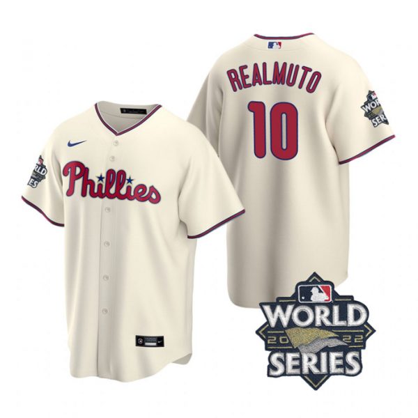 Personalized Men’s Philadelphia Phillies J.T. Realmuto 2022 World Series Cream Stitched Jersey