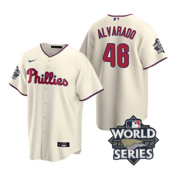 Personalized Men’s Philadelphia Phillies Jose Alvarado 2022 World Series Cream Stitched Jersey