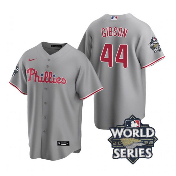 Personalized Men’s Philadelphia Phillies Kyle Gibson 2022 World Series Gray Stitched Jersey