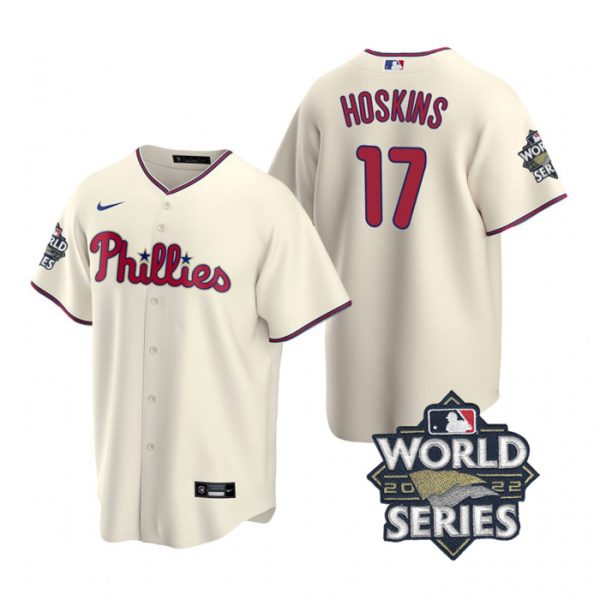 Personalized Men’s Philadelphia Phillies Rhys Hoskins 2022 World Series Cream Stitched Jersey