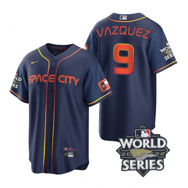Personalized Youth Houston Astros Christian Vazquez 2022 World Series City Connect Navy Stitched Jersey