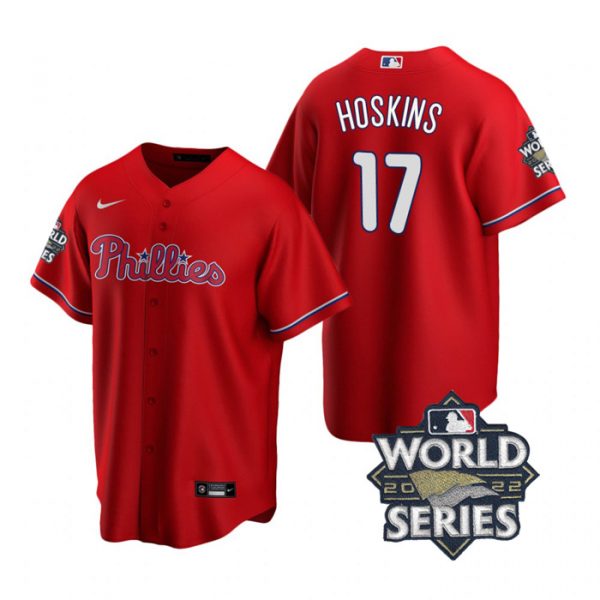 Personalized Youth Philadelphia Phillies Rhys Hoskins 2022 World Series Red Stitched Jersey