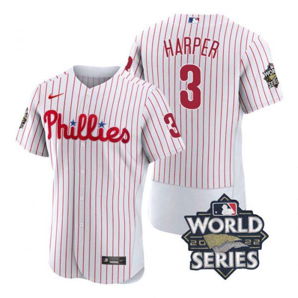 Personalized Men’s Philadelphia Phillies Bryce Harper 2022 World Series Stitched Jersey White