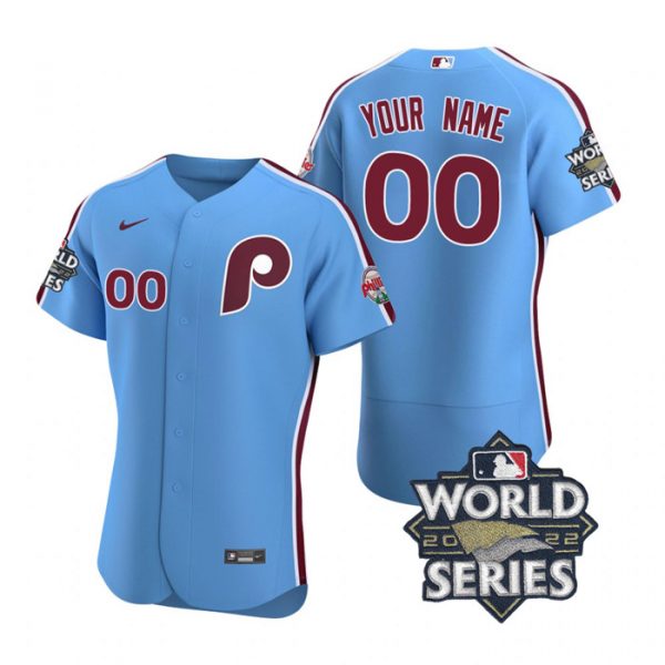 Personalized Men’s Philadelphia Phillies 2022 World Series Stitched Jersey Light Blue