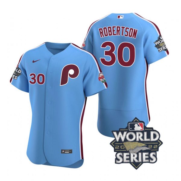 Personalized Men’s Philadelphia Phillies David Robertson 2022 World Series Stitched Jersey Light Blue