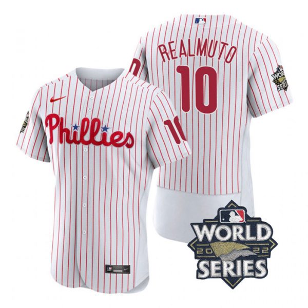 Personalized Men’s Philadelphia Phillies J.T. Realmuto 2022 World Series Stitched Jersey White