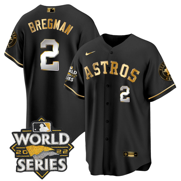 Personalized Men’s Houston Astros Alex Bregman 2022 World Series Black Golden Stitched Jersey