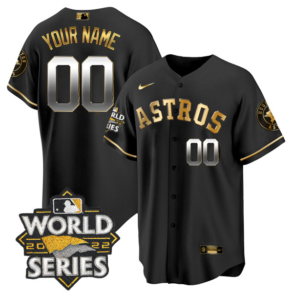 Personalized Men’s Houston Astros 2022 World Series Black Golden Stitched Jersey