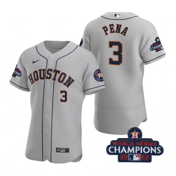 Personalized Men’s Jeremy Pena Houston Astros 2022 World Series Champions Stitched Gray Jersey
