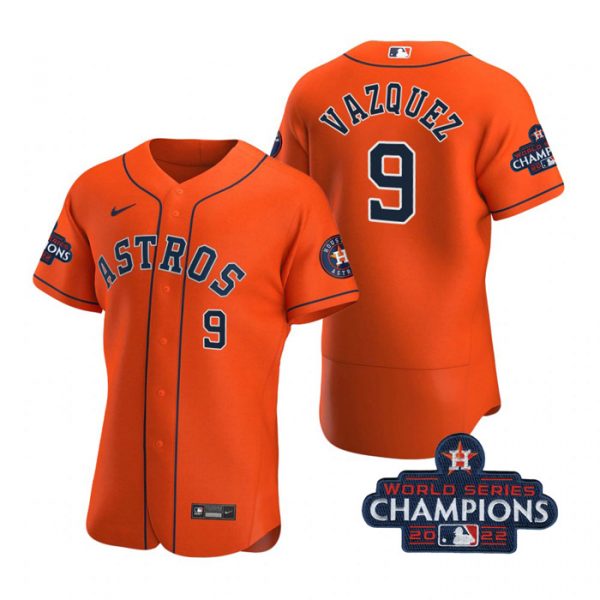 Personalized Men’s Christian Vazquez Houston Astros 2022 World Series Champions Stitched Orange Jersey