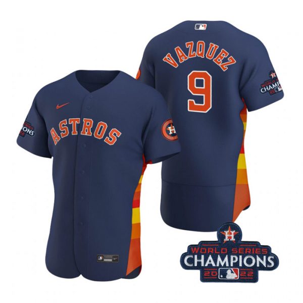Personalized Men’s Christian Vazquez Houston Astros 2022 World Series Champions Stitched Navy Jersey