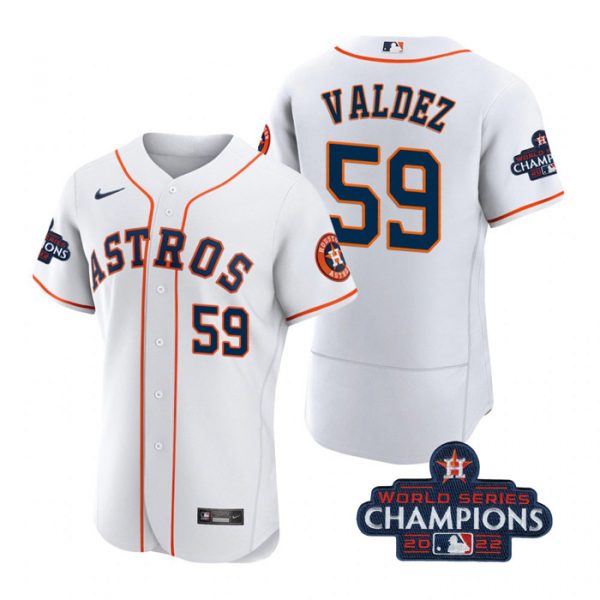Personalized Men’s Framber Valdez Houston Astros 2022 World Series Champions Stitched White Jersey