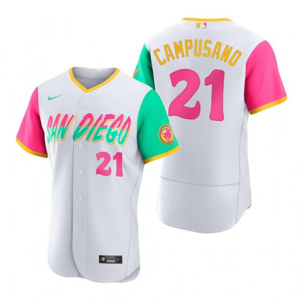 Personalized Men’s Flex Base San Diego Padres Luis Campusano White City Connect Stitched Jersey