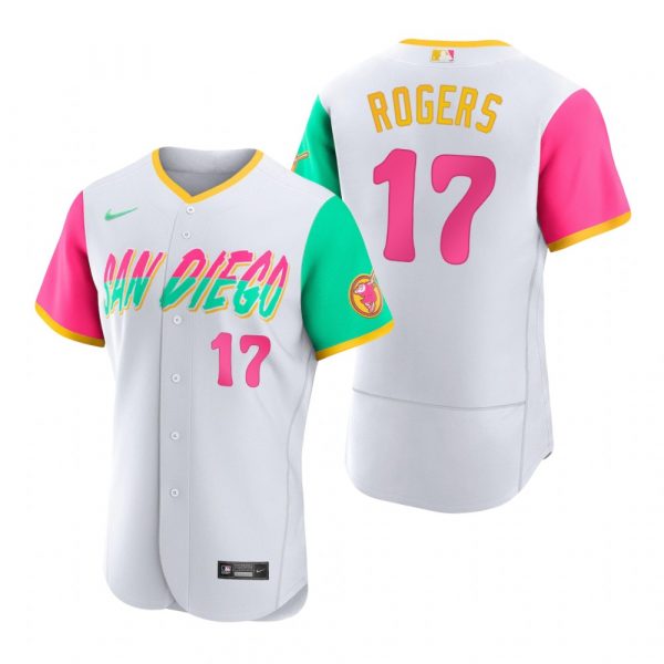 Personalized Men’s Flex Base San Diego Padres Taylor Rogers White City Connect Stitched Jersey