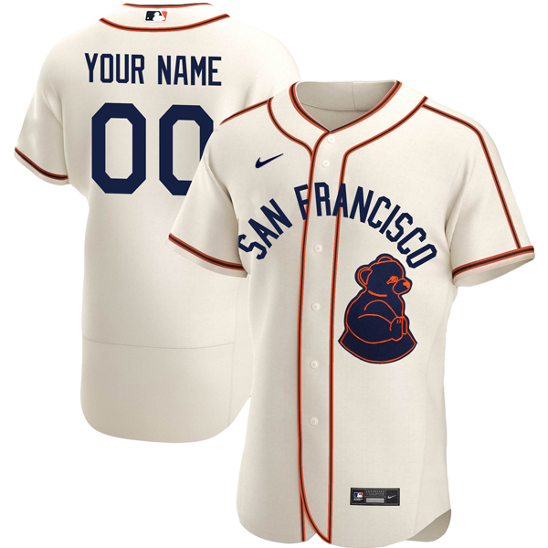 Personalized Men’s Flex Base San Francisco Giants Sea Lions Throwback 1946 Home Cream Stitched Jersey