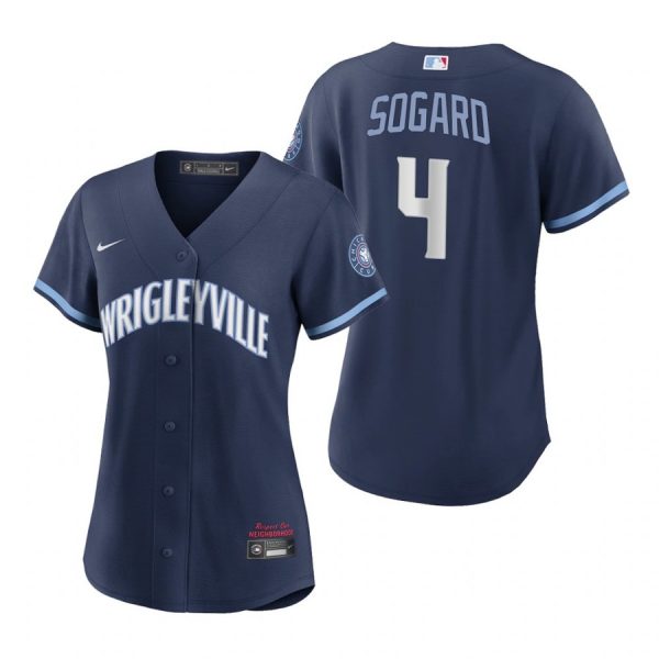 Personalized Women Chicago Cubs Eric Sogard City Connect Wrigleyville Jersey Navy Stitched