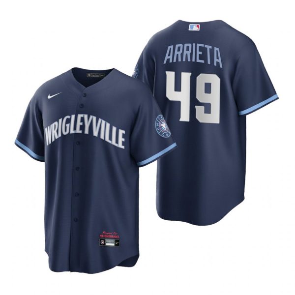 Personalized Men’s – Cool Base Chicago Cubs Jake Arrieta City Connect Wrigleyville Jersey Navy Stitched