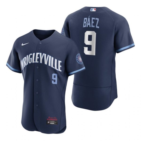Personalized Men’s – Flex Base Chicago Cubs Javier Baez City Connect Wrigleyville Jersey Navy Stitched
