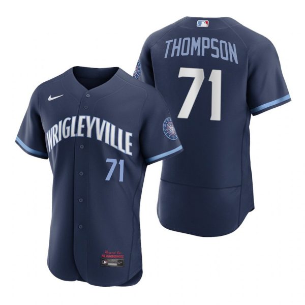 Personalized Men’s – Flex Base Chicago Cubs Keegan Thompson City Connect Wrigleyville Jersey Navy Stitched