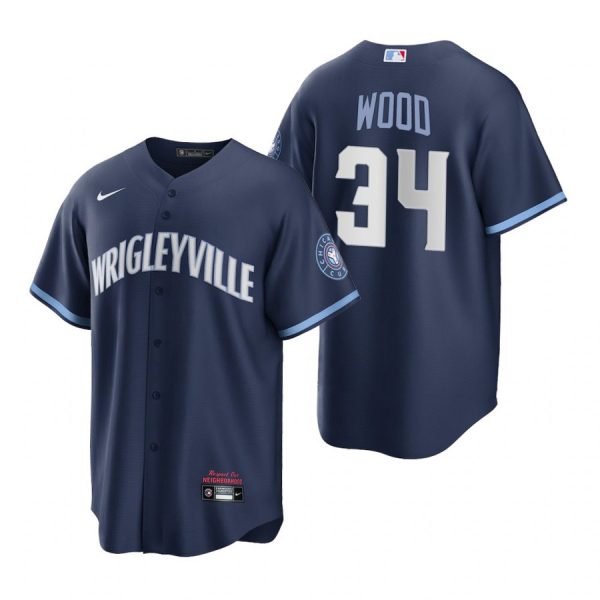 Personalized Men’s – Cool Base Chicago Cubs Kerry Wood City Connect Wrigleyville Jersey Navy Stitched
