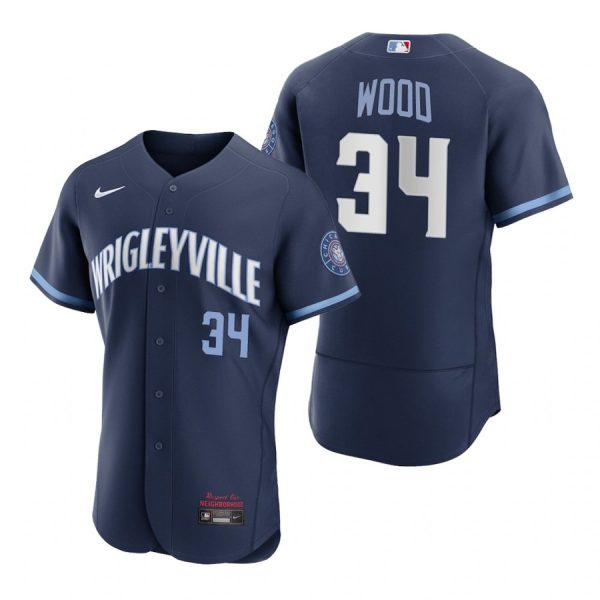 Personalized Men’s – Flex Base Chicago Cubs Kerry Wood City Connect Wrigleyville Jersey Navy Stitched