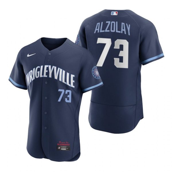 Personalized Men’s – Flex Base Chicago Cubs Adbert Alzolay City Connect Wrigleyville Jersey Navy Stitched