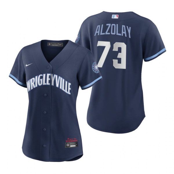 Personalized Women Chicago Cubs Adbert Alzolay City Connect Wrigleyville Jersey Navy Stitched