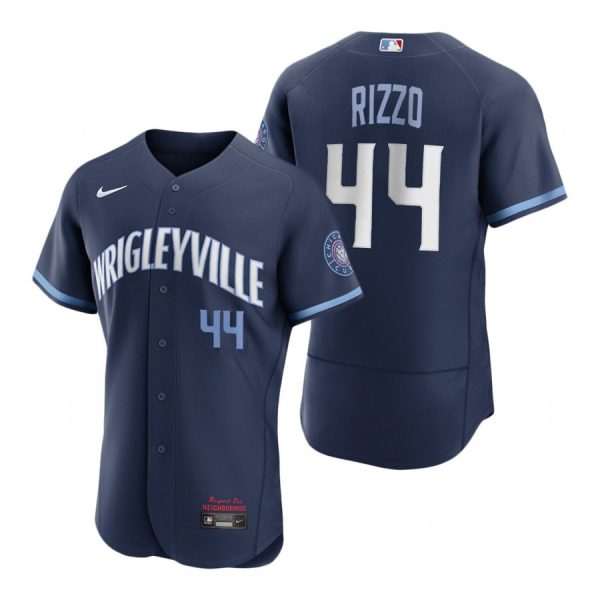 Personalized Men’s – Flex Base Chicago Cubs Anthony Rizzo City Connect Wrigleyville Jersey Navy Stitched