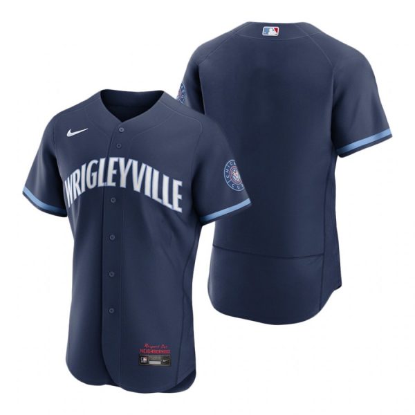 Personalized Men’s – Flex Base Chicago Cubs Blank City Connect Wrigleyville Jersey Navy Stitched