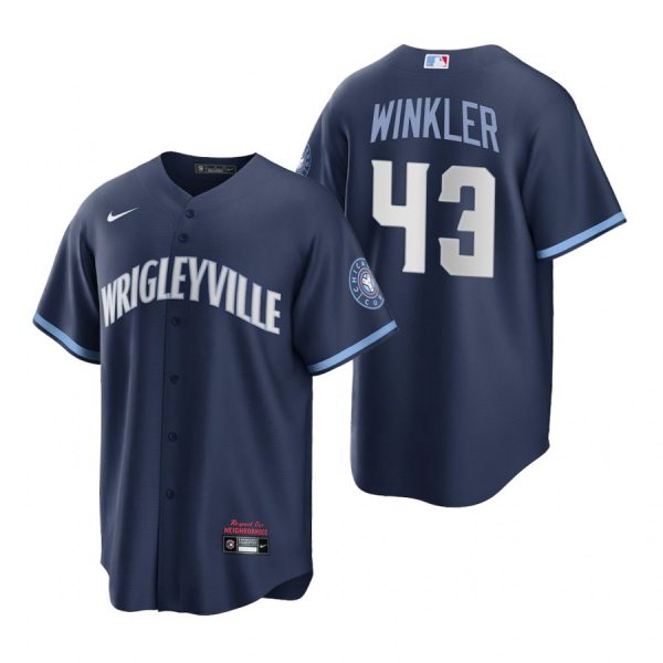 Personalized Men’s – Cool Base Chicago Cubs Dan Winkler City Connect Wrigleyville Jersey Navy Stitched