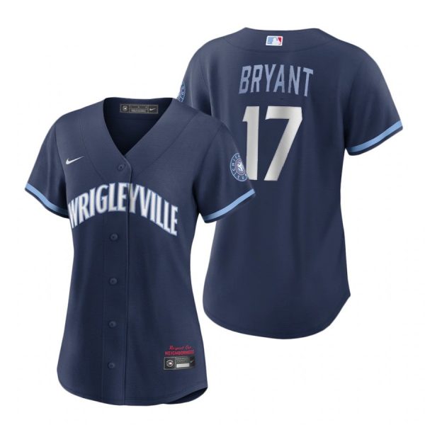 Personalized Women Chicago Cubs Kris Bryant City Connect Wrigleyville Jersey Navy Stitched
