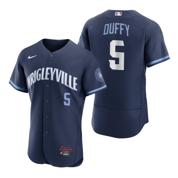 Personalized Men’s – Flex Base Chicago Cubs Matt Duffy City Connect Wrigleyville Jersey Navy Stitched