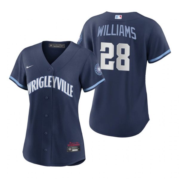Personalized Women Chicago Cubs Mitch Williams City Connect Wrigleyville Jersey Navy Stitched