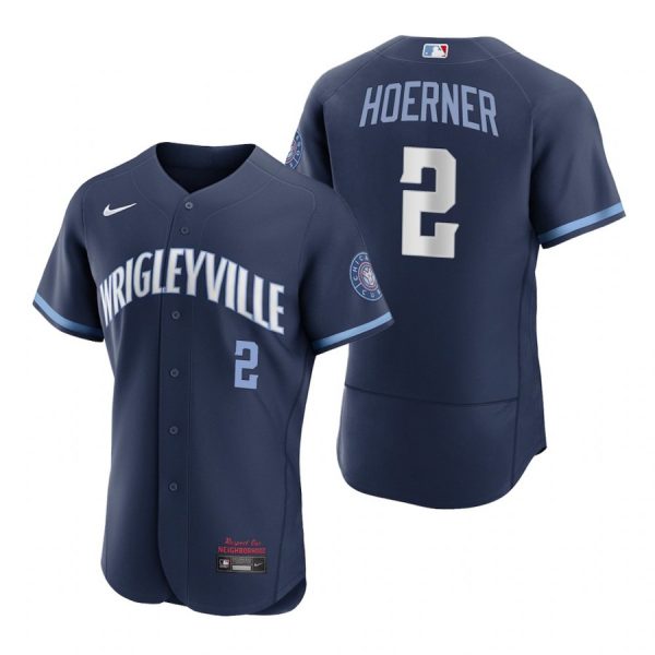 Personalized Men’s – Flex Base Chicago Cubs Nico Hoerner City Connect Wrigleyville Jersey Navy Stitched