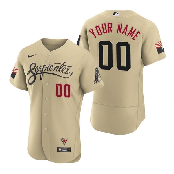Personalized Men’s Arizona Diamondbacks Serpientes City Connect Jersey Gold – Stitched