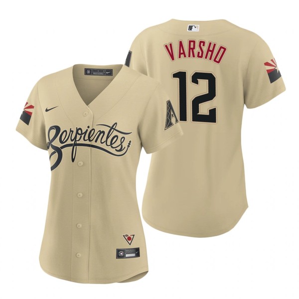 Personalized Women Arizona Diamondbacks #12 Daulton Varsho Serpientes City Connect Jersey Gold – Stitched