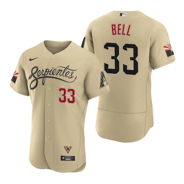 Personalized Men’s Arizona Diamondbacks #33 Jay Bell Serpientes City Connect Jersey Gold – Stitched