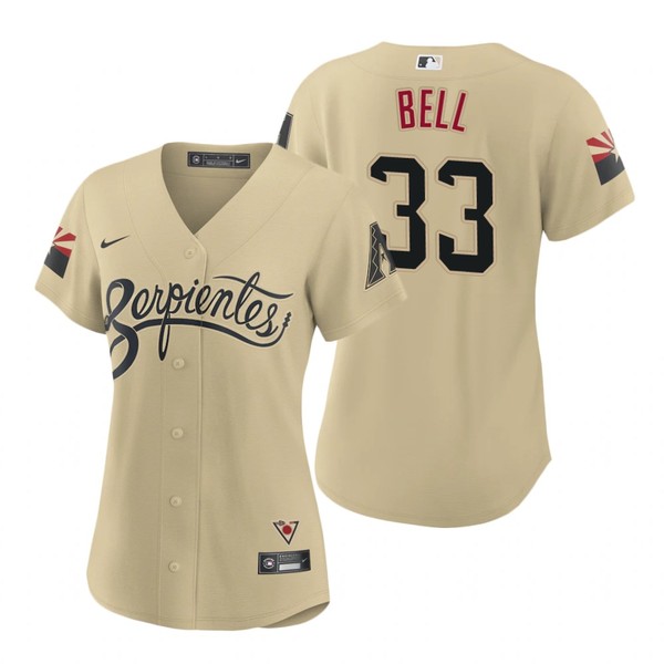 Personalized Women Arizona Diamondbacks #33 Jay Bell Serpientes City Connect Jersey Gold – Stitched
