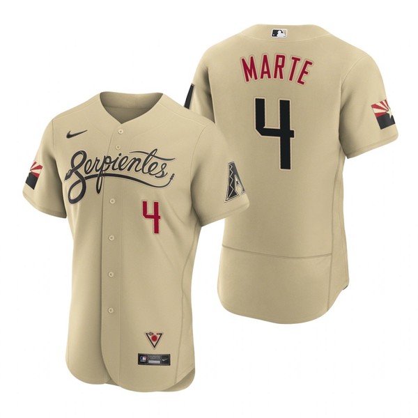 Personalized Men’s Arizona Diamondbacks #4 Ketel Marte Serpientes City Connect Jersey Gold – Stitched