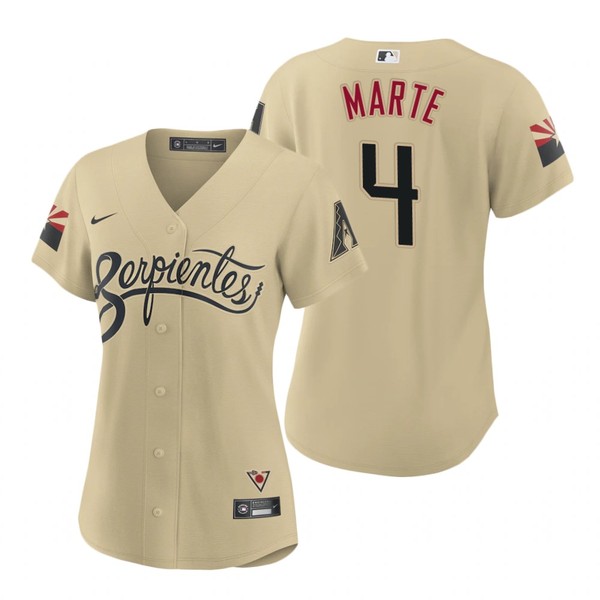 Personalized Women Arizona Diamondbacks #4 Ketel Marte Serpientes City Connect Jersey Gold – Stitched